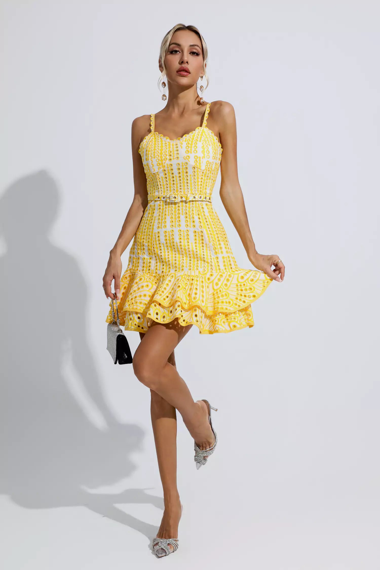 Lesley Yellow Cutout Ruffle Mini Dress