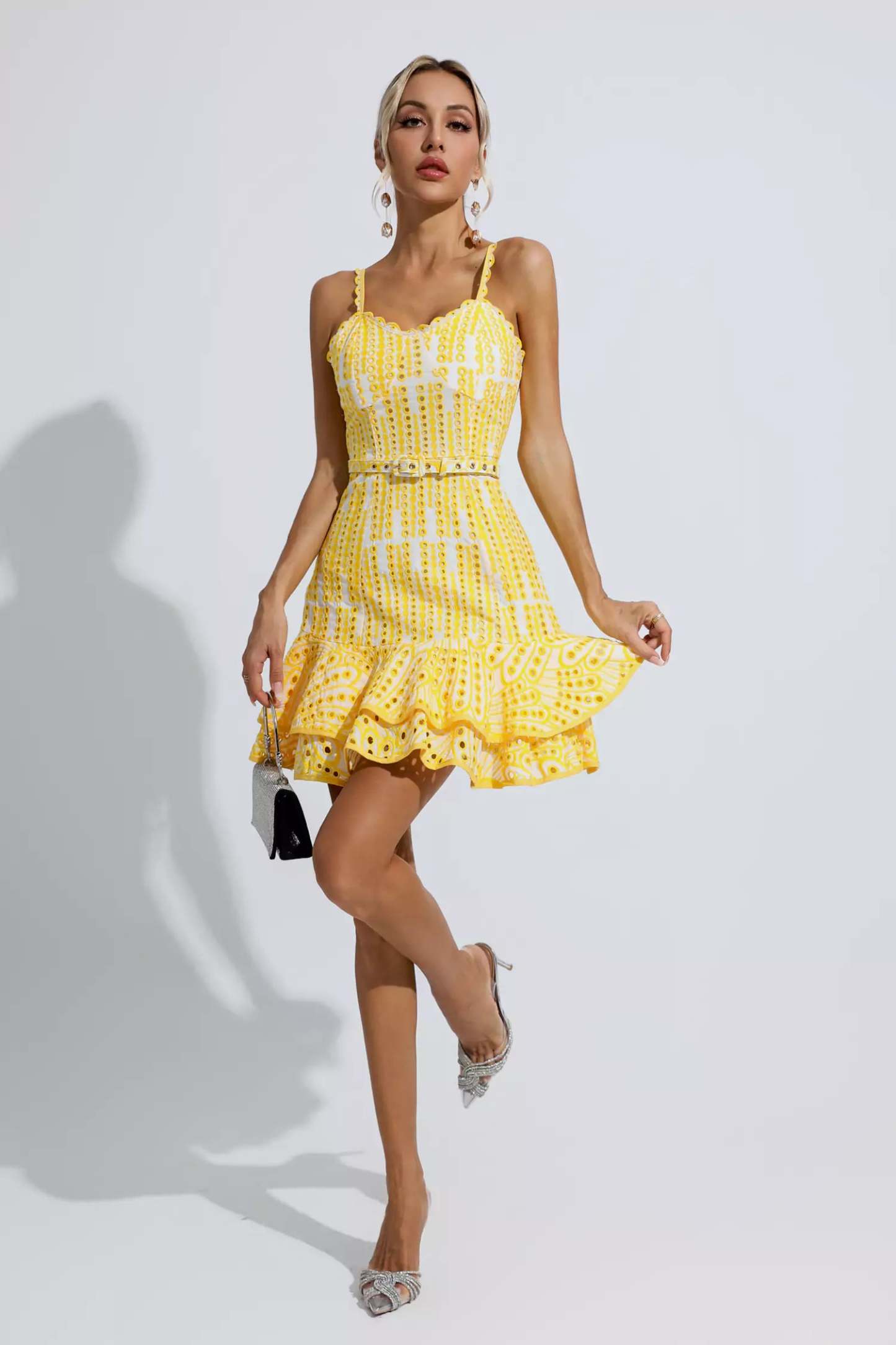 Lesley Yellow Cutout Ruffle Mini Dress