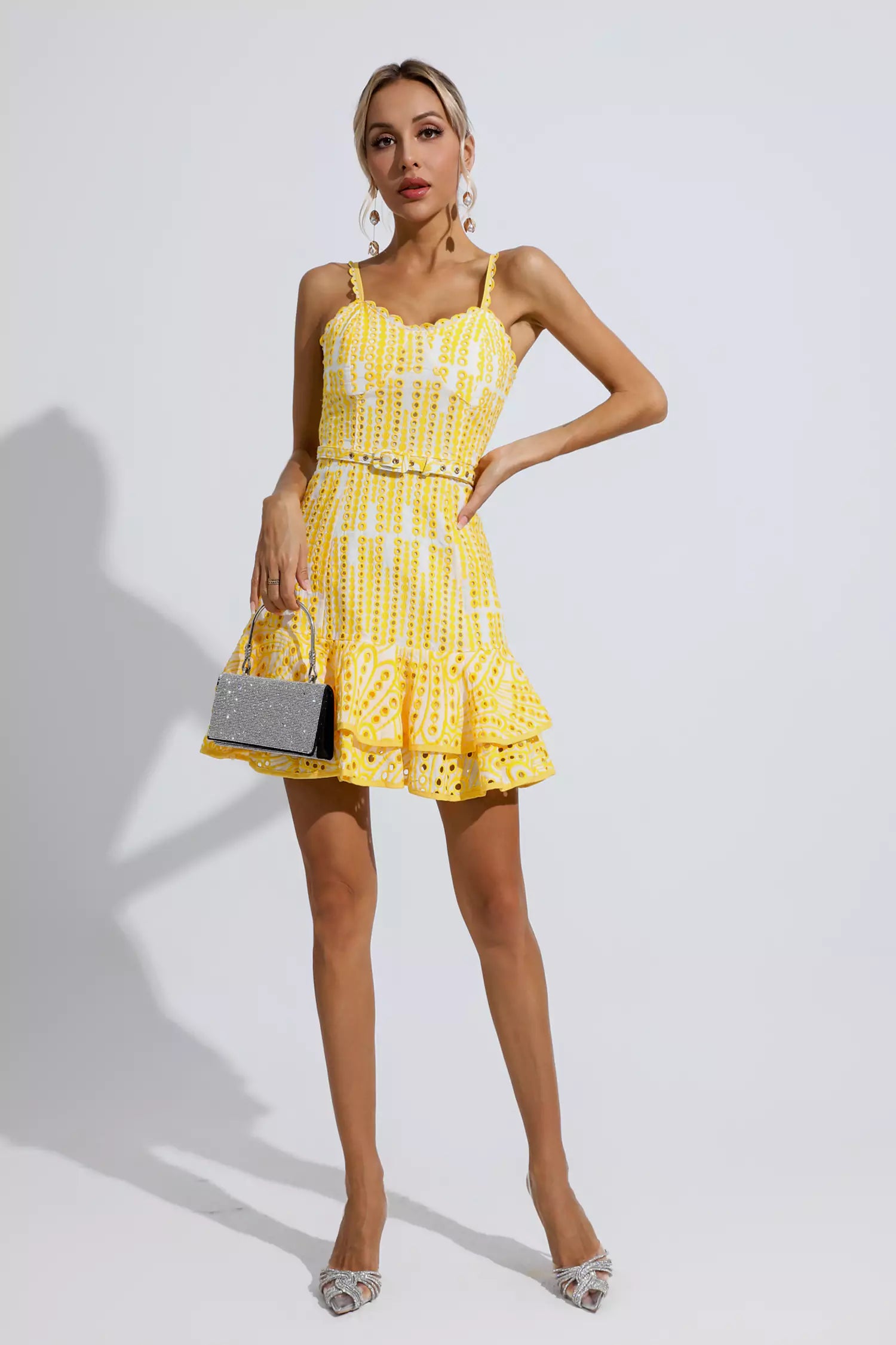 Lesley Yellow Cutout Ruffle Mini Dress
