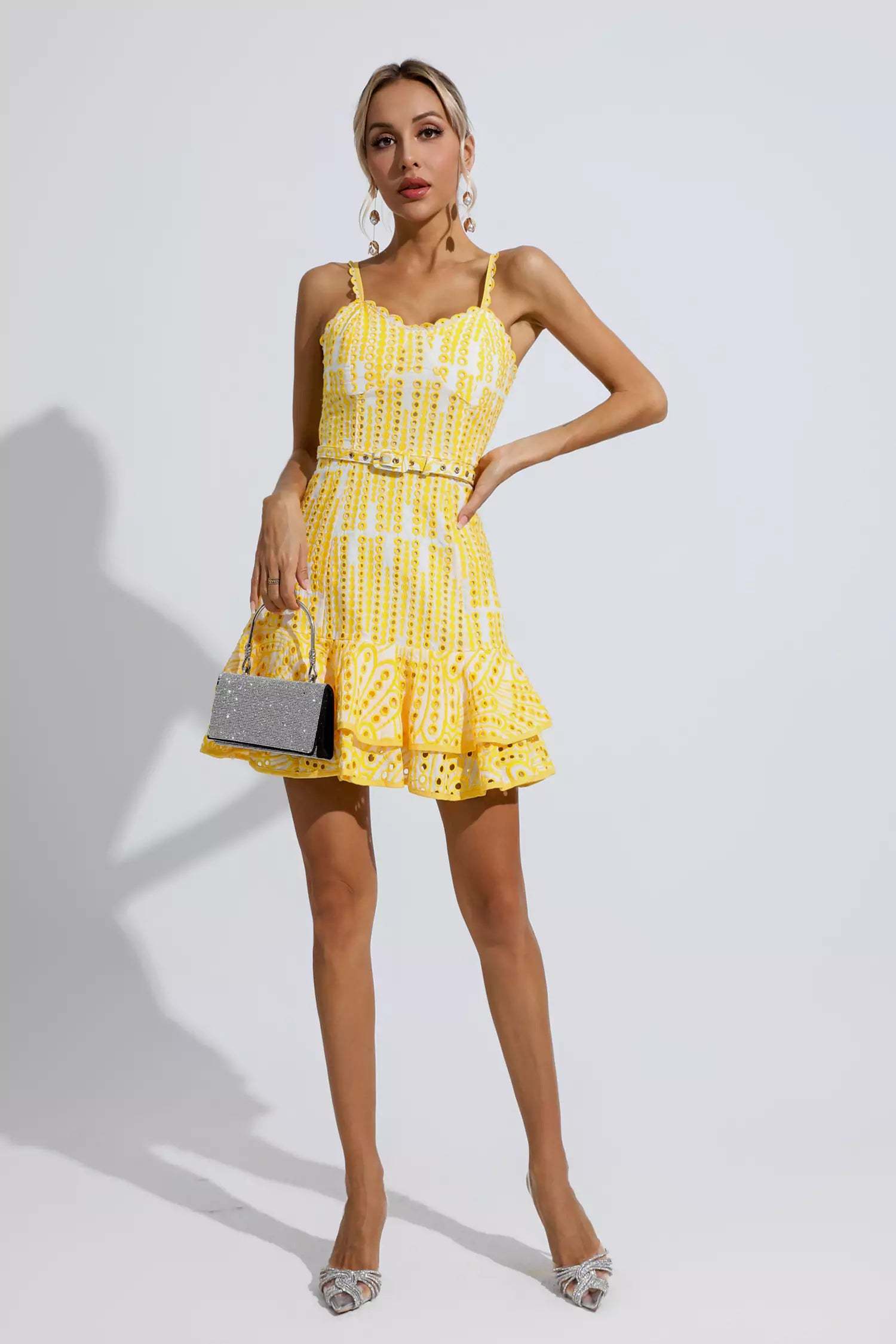 Lesley Yellow Cutout Ruffle Mini Dress