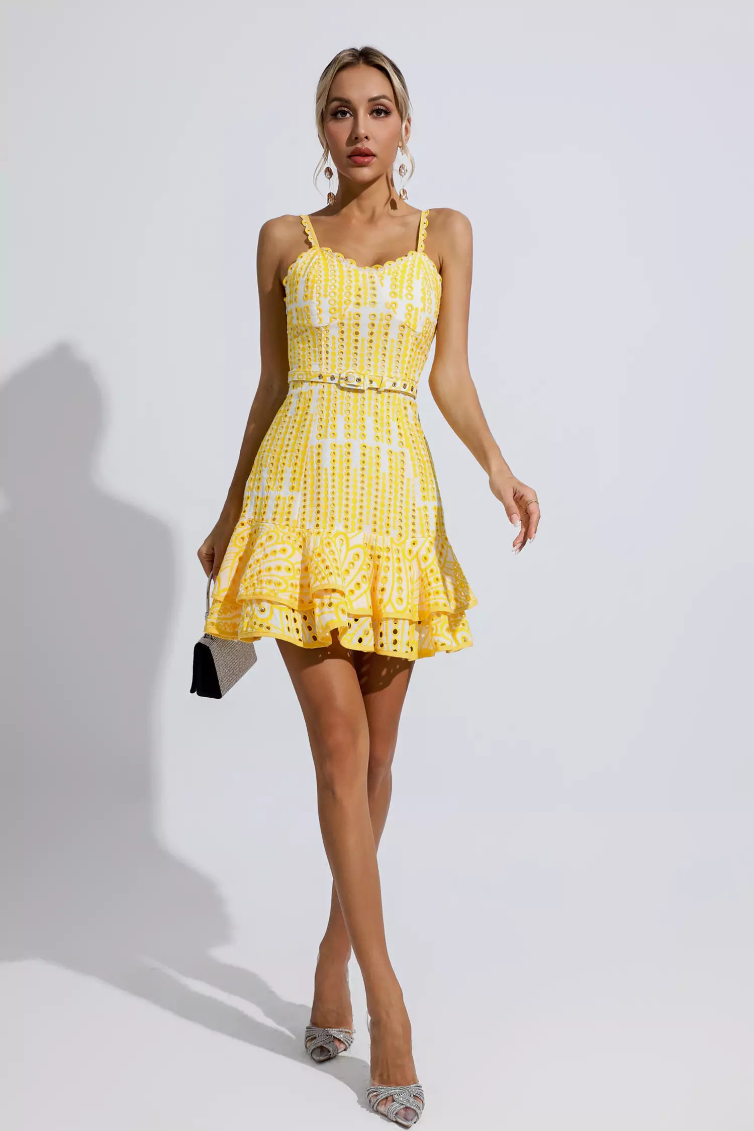 Lesley Yellow Cutout Ruffle Mini Dress