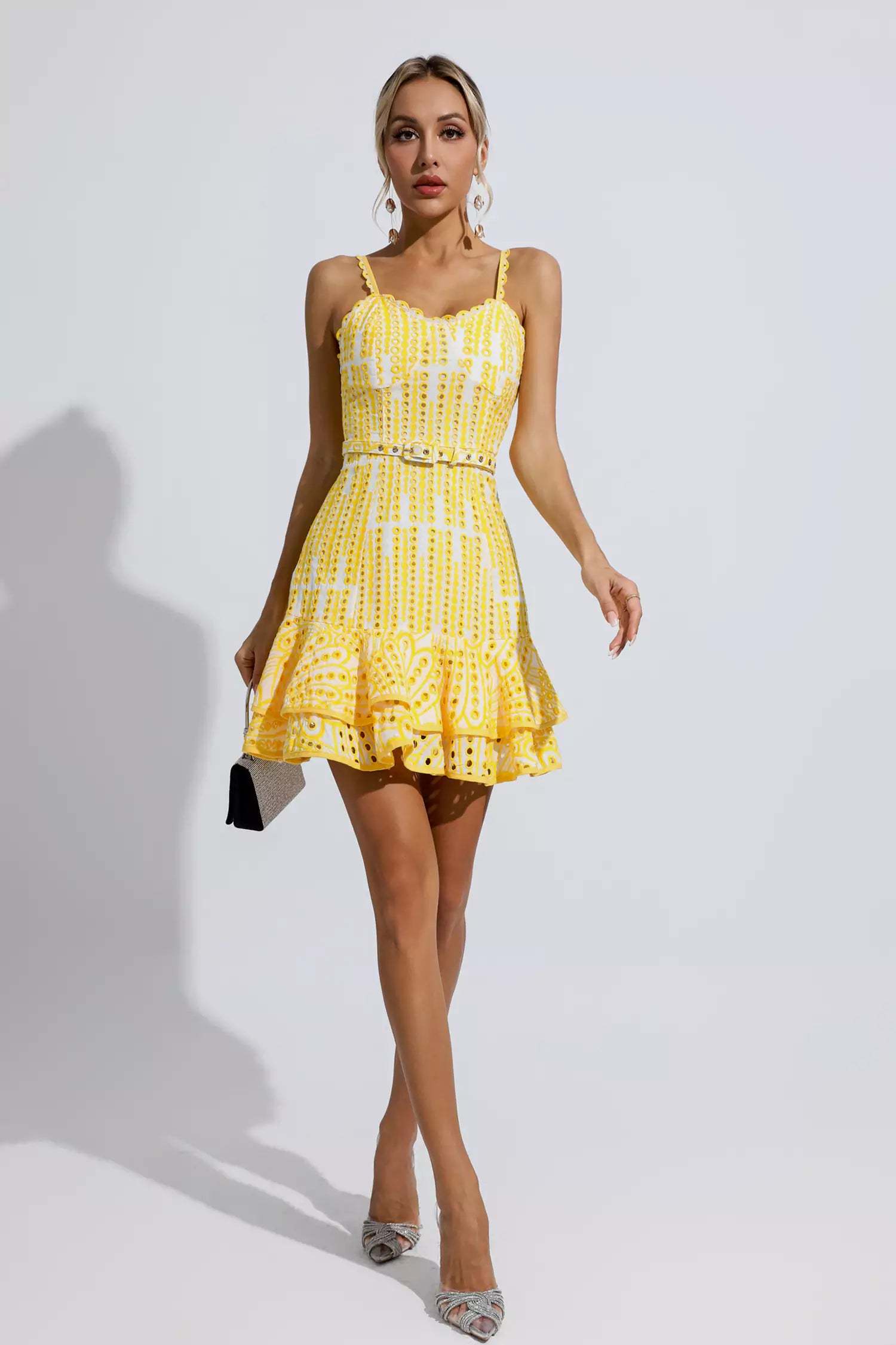Lesley Yellow Cutout Ruffle Mini Dress