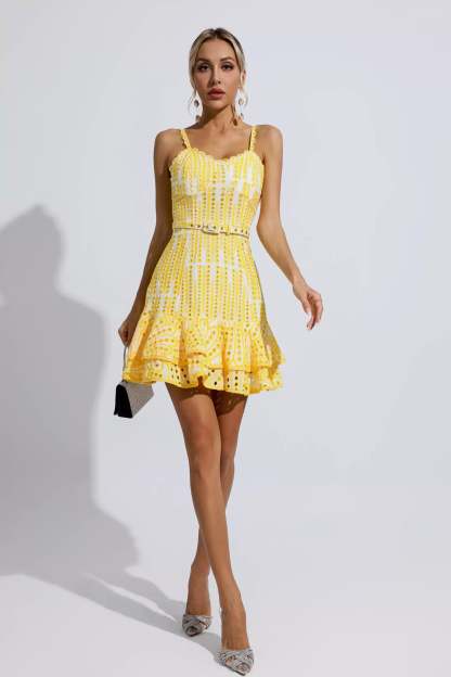 Lesley Yellow Cutout Ruffle Mini Dress