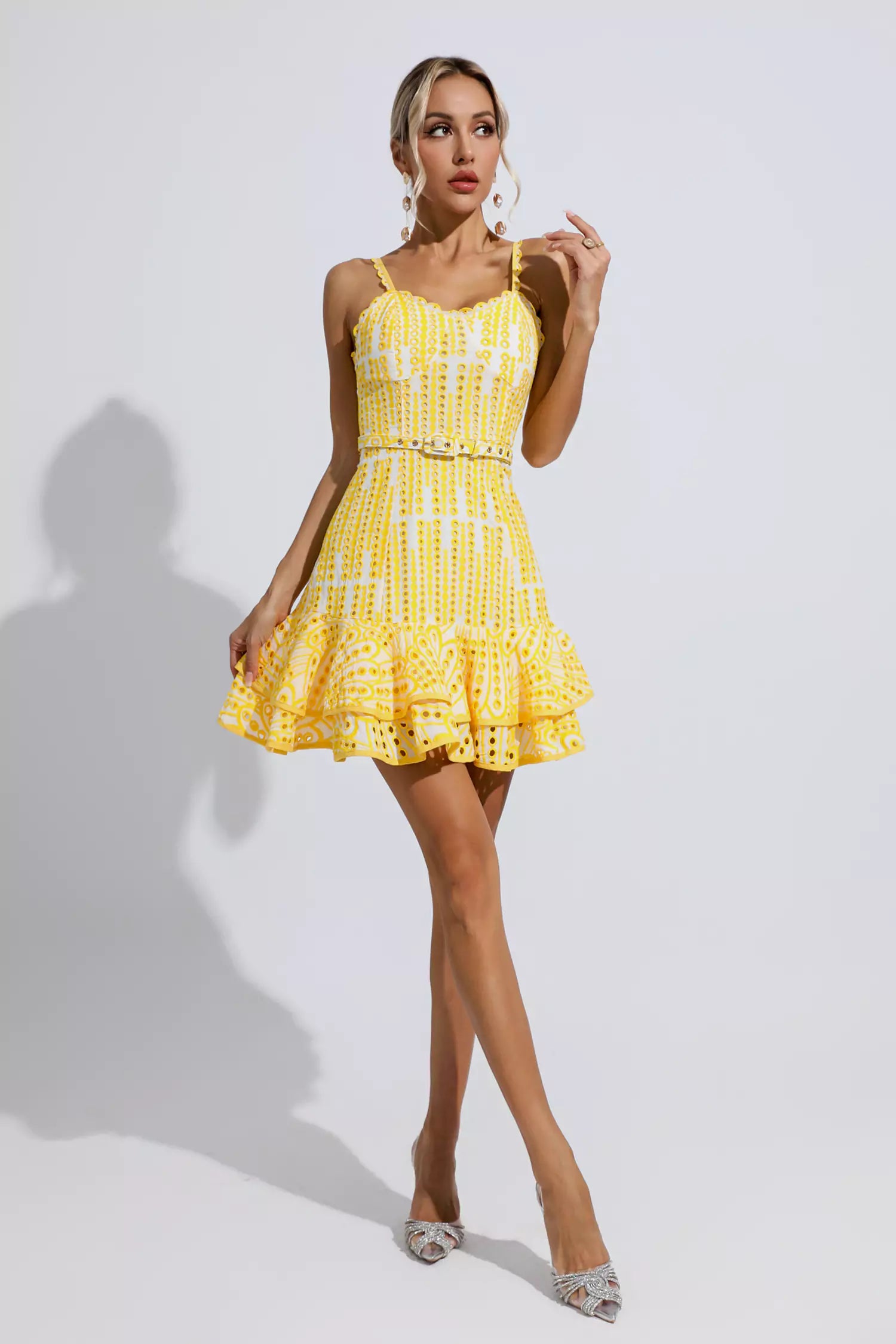 Lesley Yellow Cutout Ruffle Mini Dress