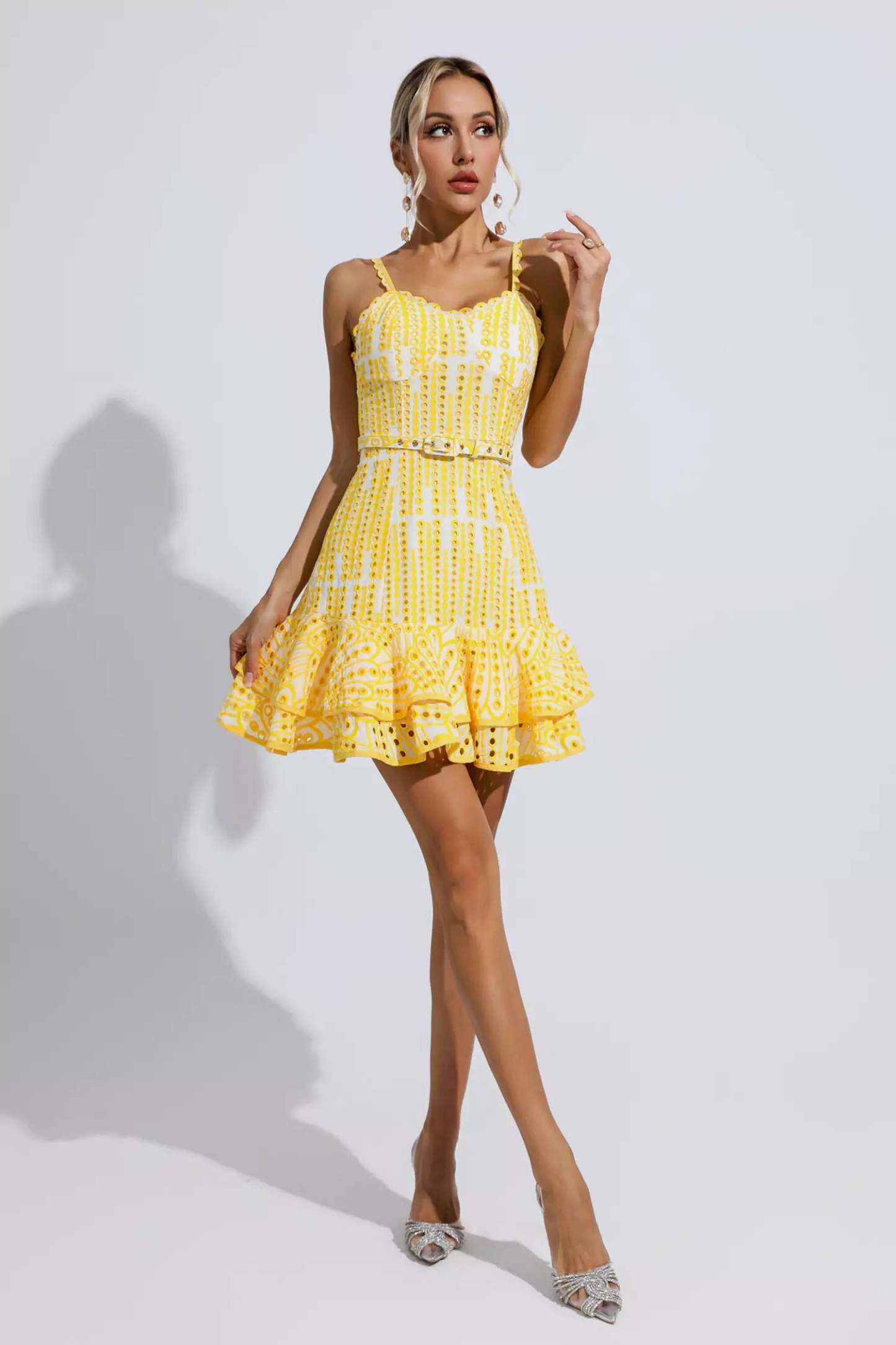 Lesley Yellow Cutout Ruffle Mini Dress
