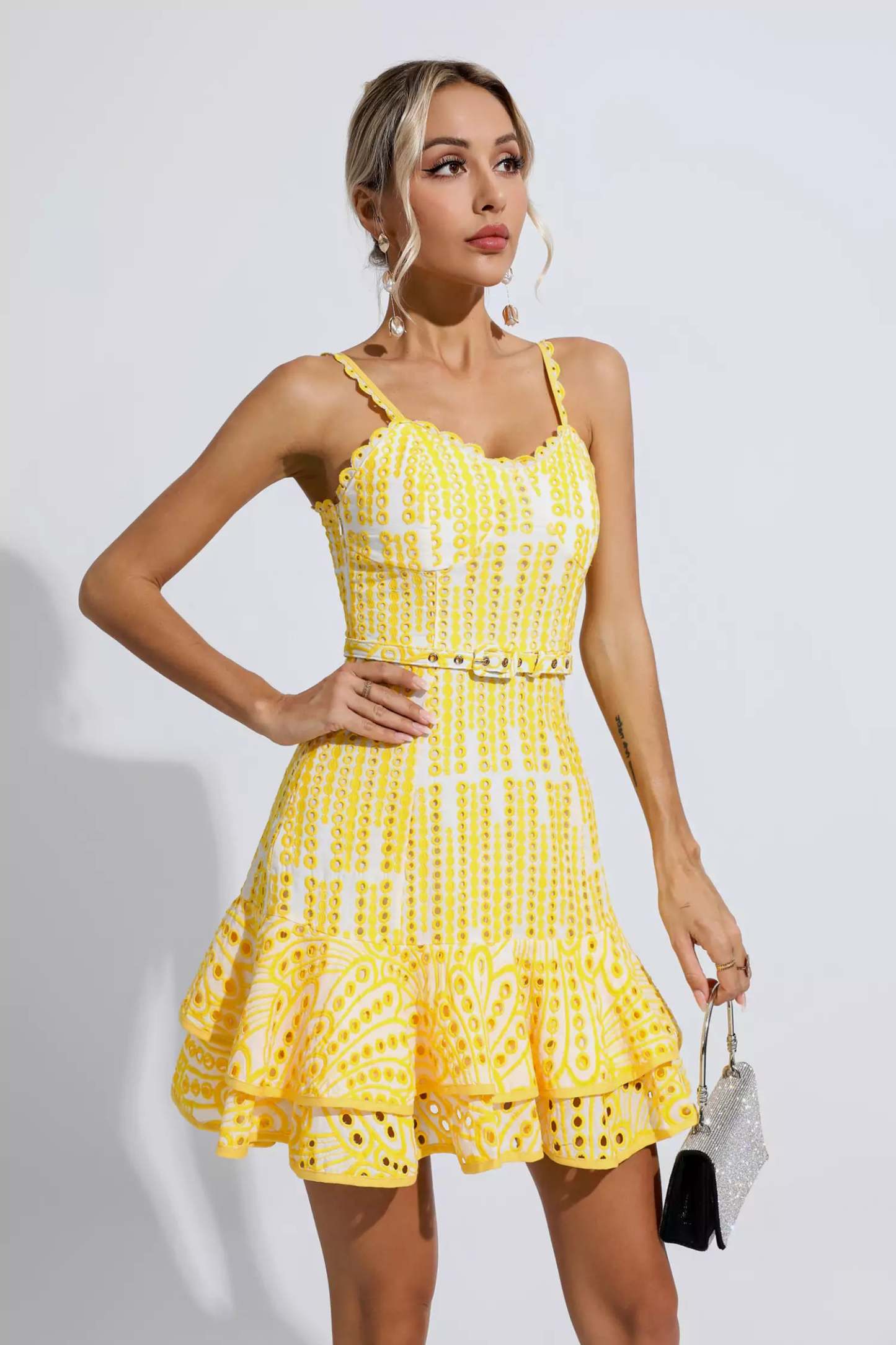 Lesley Yellow Cutout Ruffle Mini Dress