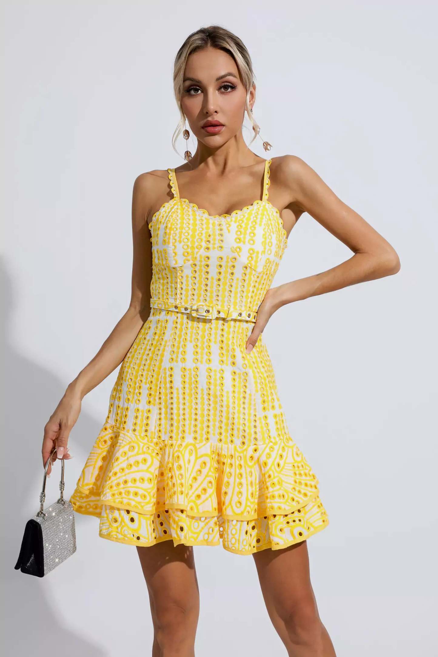 Lesley Yellow Cutout Ruffle Mini Dress