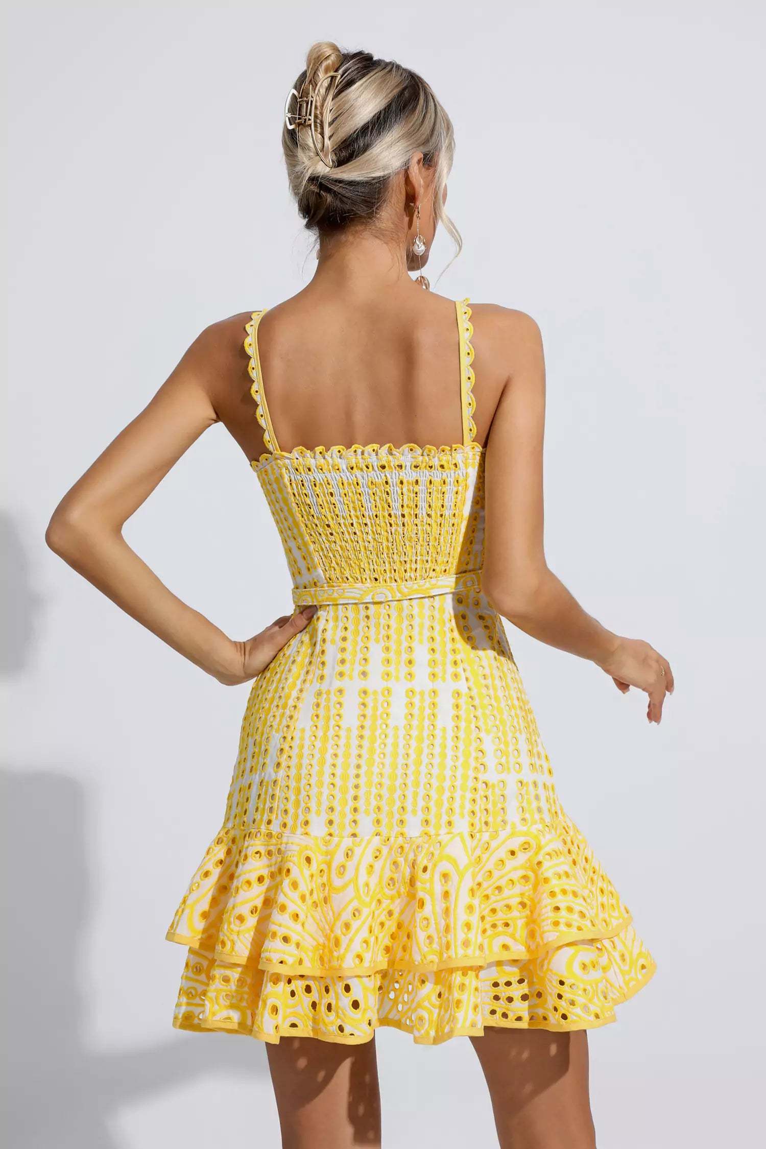Lesley Yellow Cutout Ruffle Mini Dress