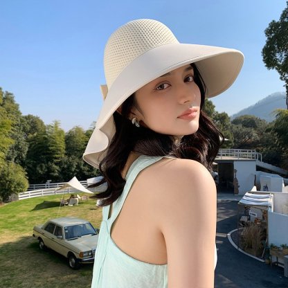 大簷防曬帽子女夏季出遊遮臉可紮馬尾空頂護頸遮陽帽透氣遮陽帽