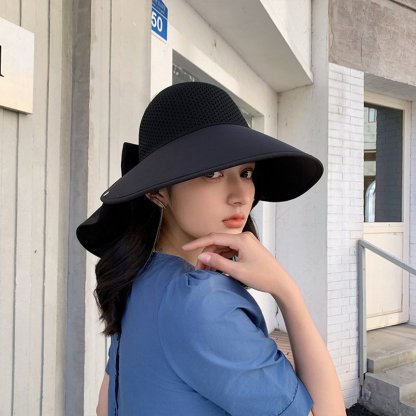 大簷防曬帽子女夏季出遊遮臉可紮馬尾空頂護頸遮陽帽透氣遮陽帽