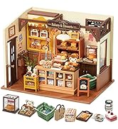 Rolife DIY Miniature Doll House Kit, Build Becka's Bakery Diorama House Building Set with LED Roo...