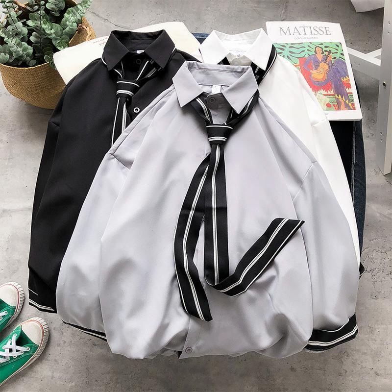 日系條紋休潮流襯衫領七分袖襯衫