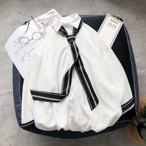 日系條紋休潮流襯衫領七分袖襯衫