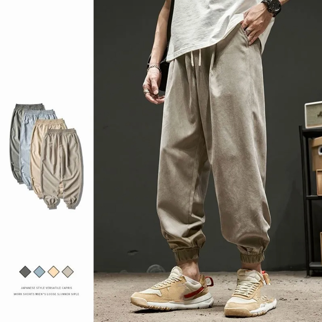 薄款日系百搭潮流工裝寬鬆束腳九分休閒褲