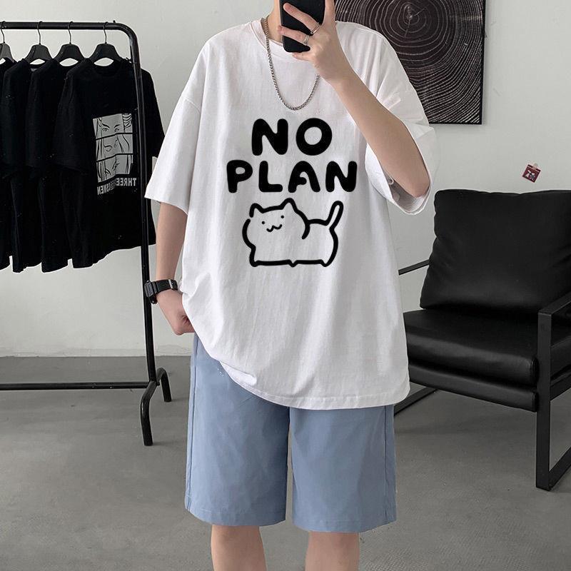 【單件/套裝】貓咪卡通印花ins短袖T恤+系帶運動短褲兩件套套裝