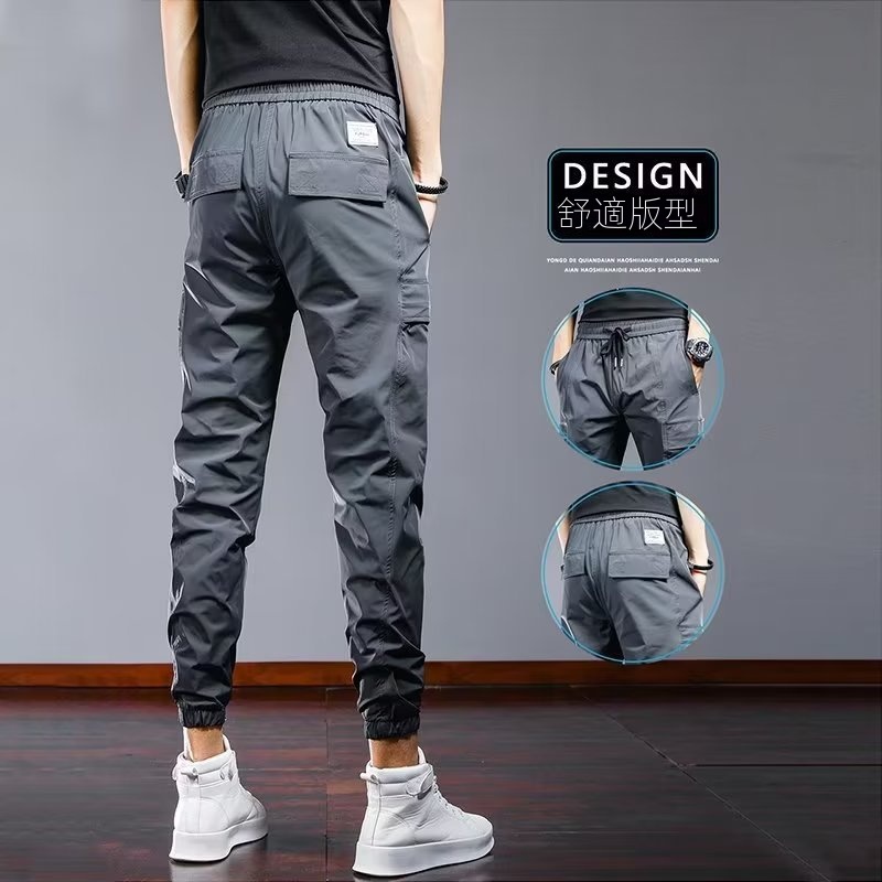 冰絲修身束腳傘兵褲休閒九分工裝褲