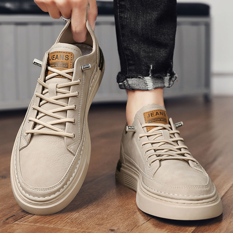 運動休閒顯瘦平板棕色百搭皮面鞋鞋靴