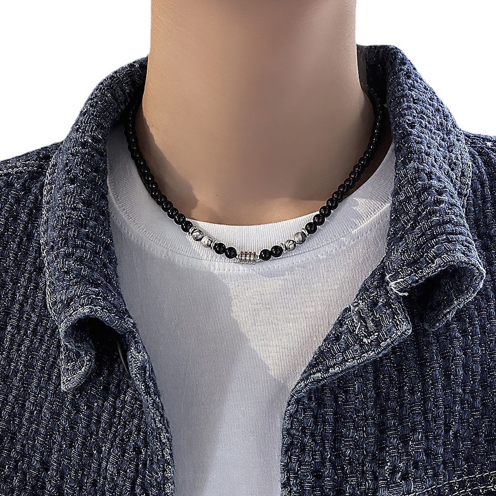 黑曜石復古設計感個性轉運珠鎖骨鏈配飾項鍊-Nuostyle