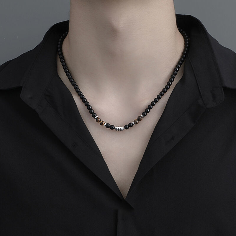 黑曜石復古設計感個性轉運珠鎖骨鏈配飾項鍊-Nuostyle