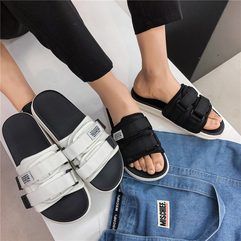 厚底夏外穿防滑情侶沙灘鞋時尚鬆糕底魔術貼拖鞋一字拖鞋靴