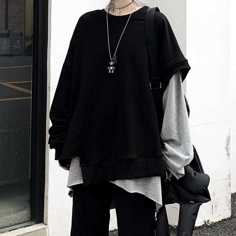 【單件/整賣】韓版寬鬆不規則疊穿內搭長袖兩件套裝-Nuostyle