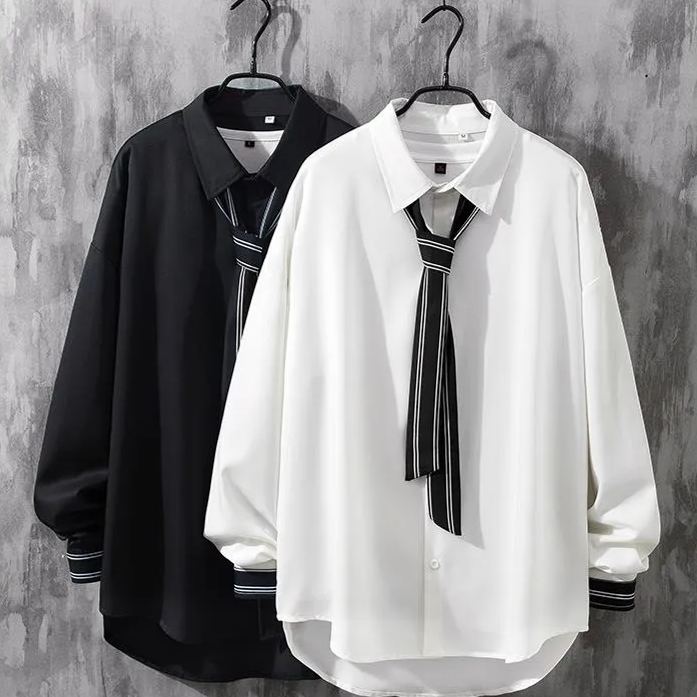 韓版寬鬆雅痞中性風長袖DK襯衫休閒外套-Nuostyle