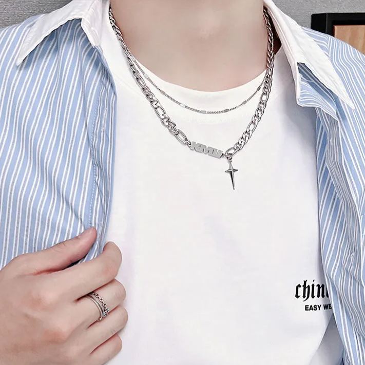 雙層疊戴四芒星古巴嘻鎖骨鏈小眾吊墜項鍊