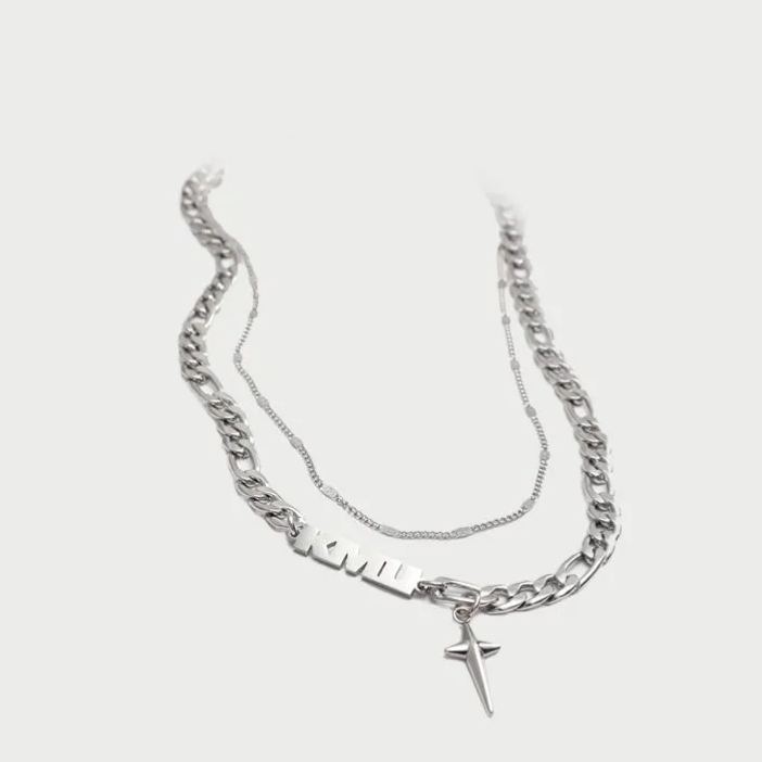 雙層疊戴四芒星古巴嘻鎖骨鏈小眾吊墜項鍊