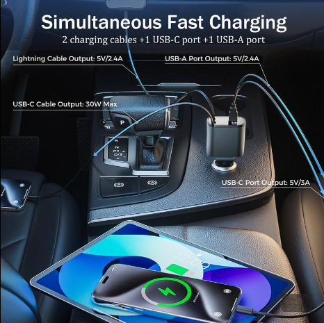 4 合 1 可伸縮車用充電器（含線）