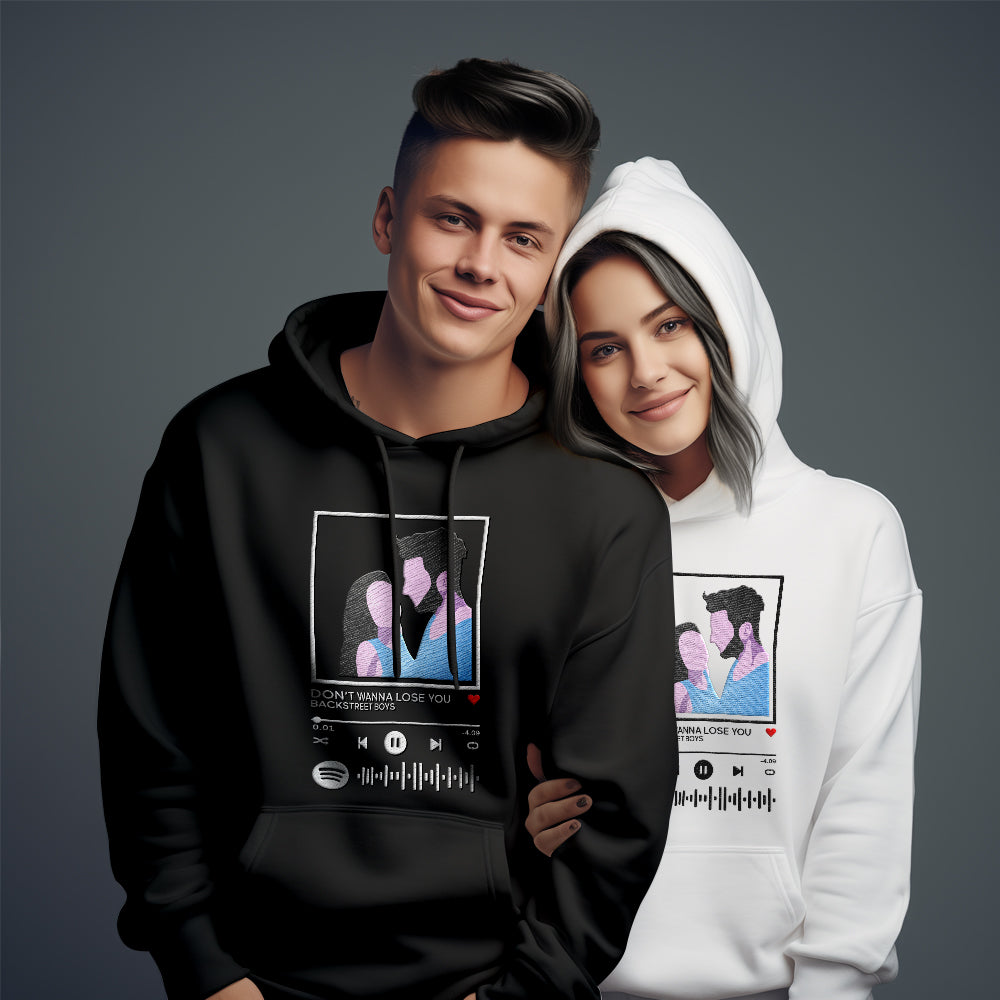 Scannable Spotify Code Embroidered Hooded Hoodie,Sweatshirt Round Neck Cartoon Image Music Player Couple Gift