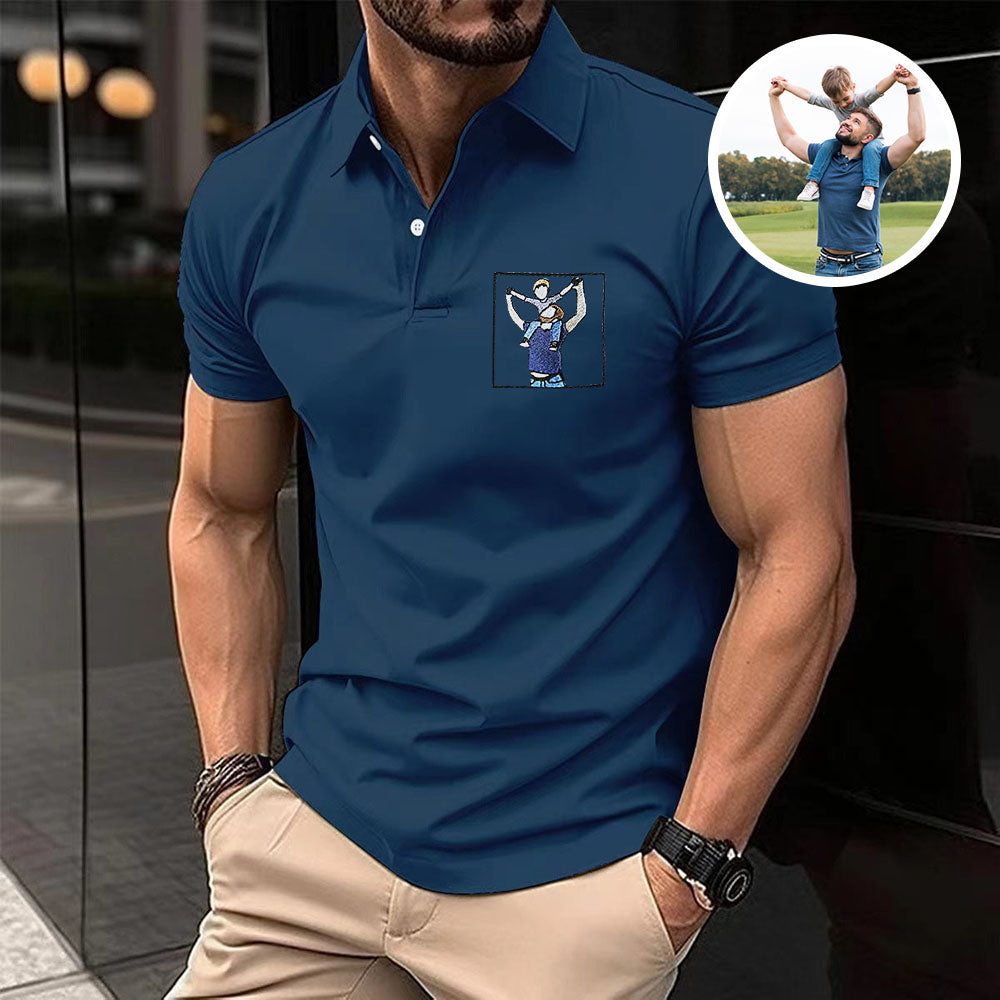 Custom Photo Polo shirt For Dad, Personalized Dad Portrait Polo Shirts, Embroidery Polo shirt For Husband