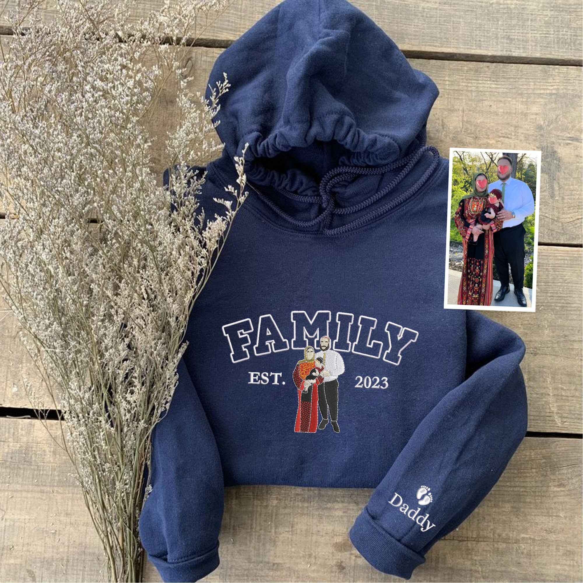 Personalized Embroidered Family Photo Portrait Hoodie For Father's Day