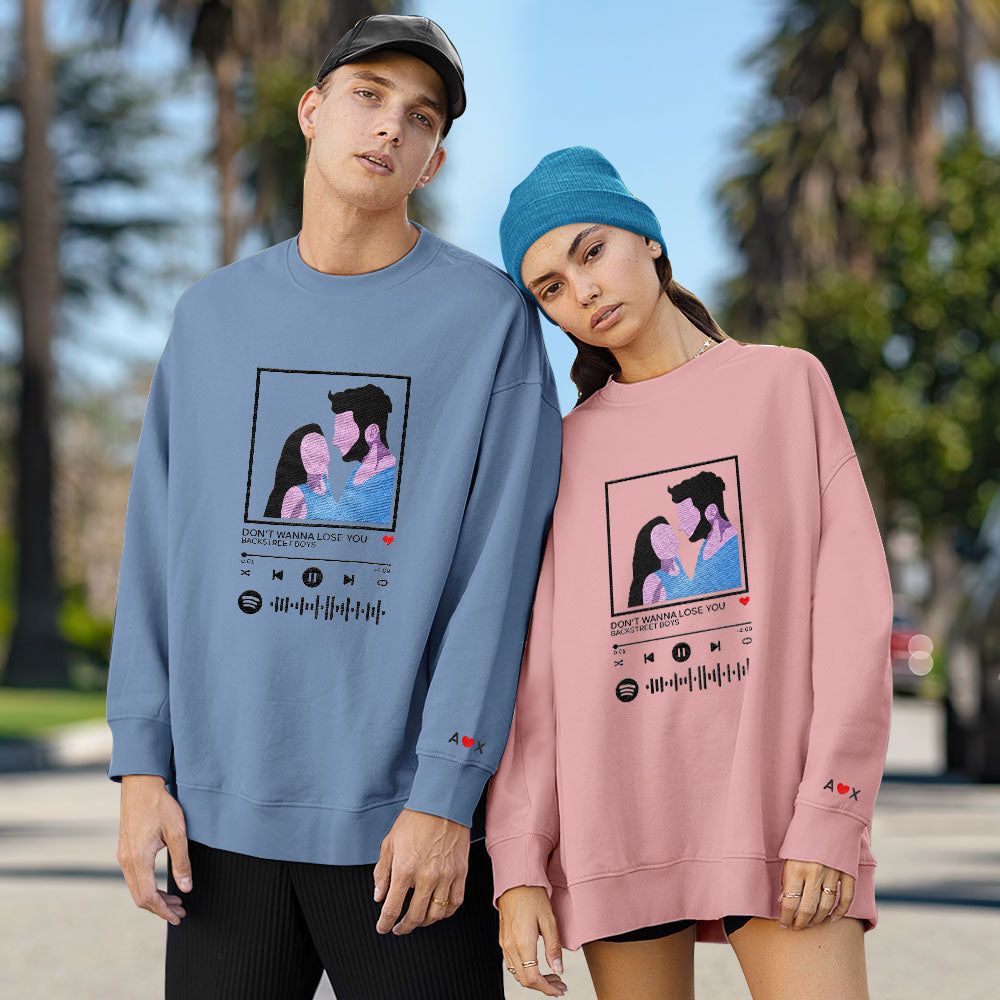 Scannable Spotify Code Embroidered Sweatshirt Round Neck Cartoon Image Music Player Couple Gift