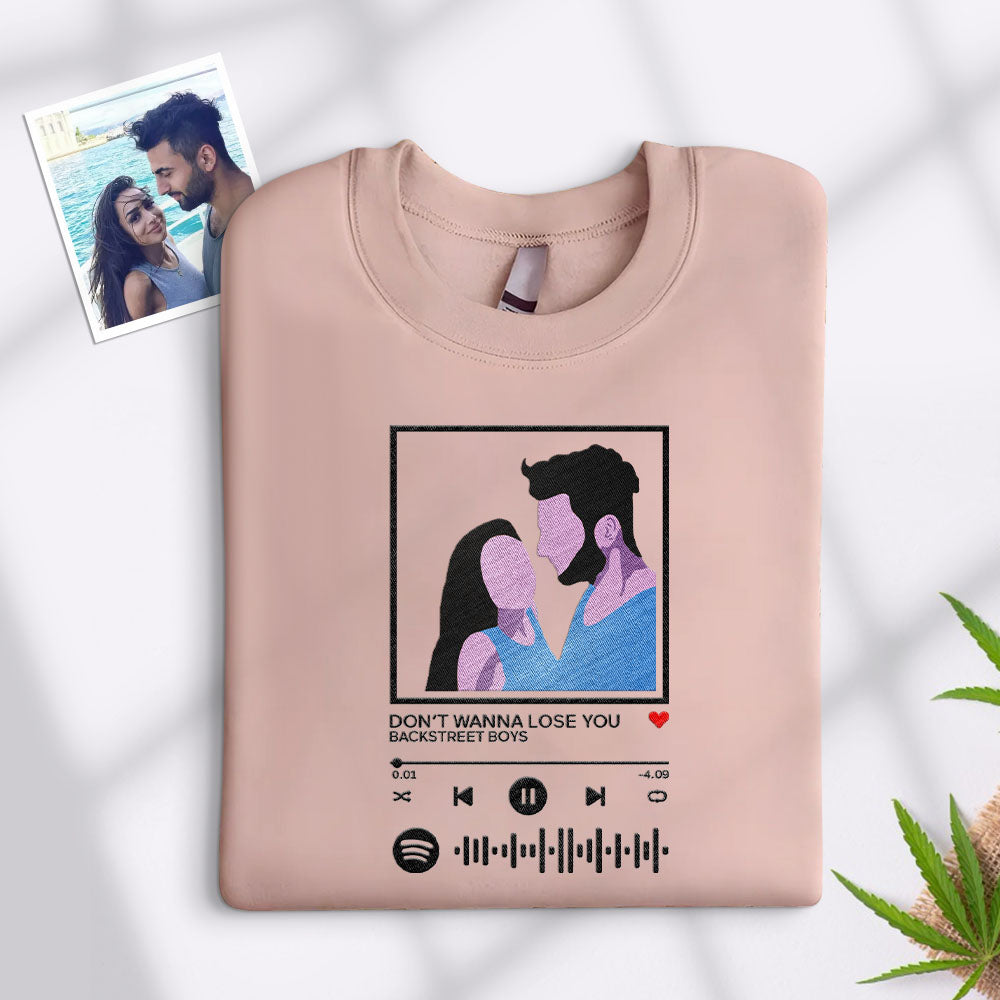 Scannable Spotify Code Embroidered Sweatshirt Round Neck Cartoon Image Music Player Couple Gift