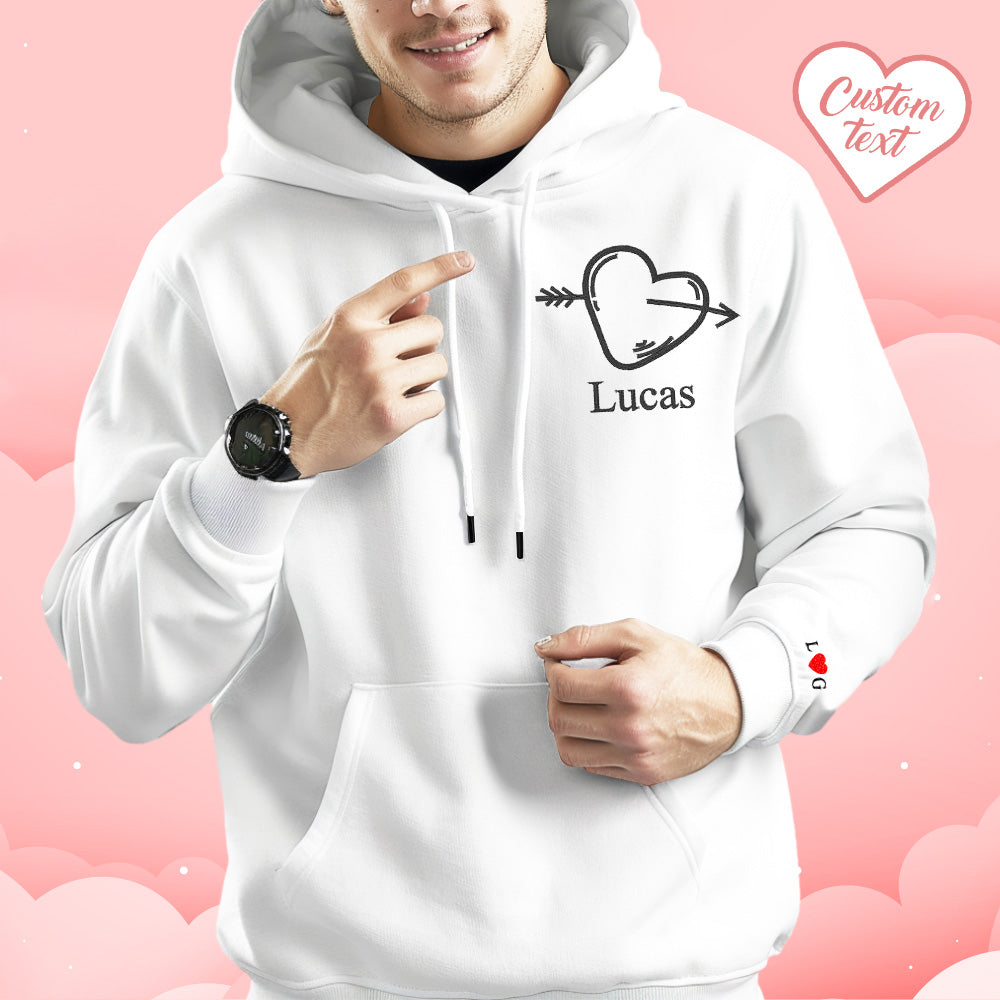 Custom Text Embroidered Hoodie Unique Heart Key And Lock Match Set Couple Sweatshirt