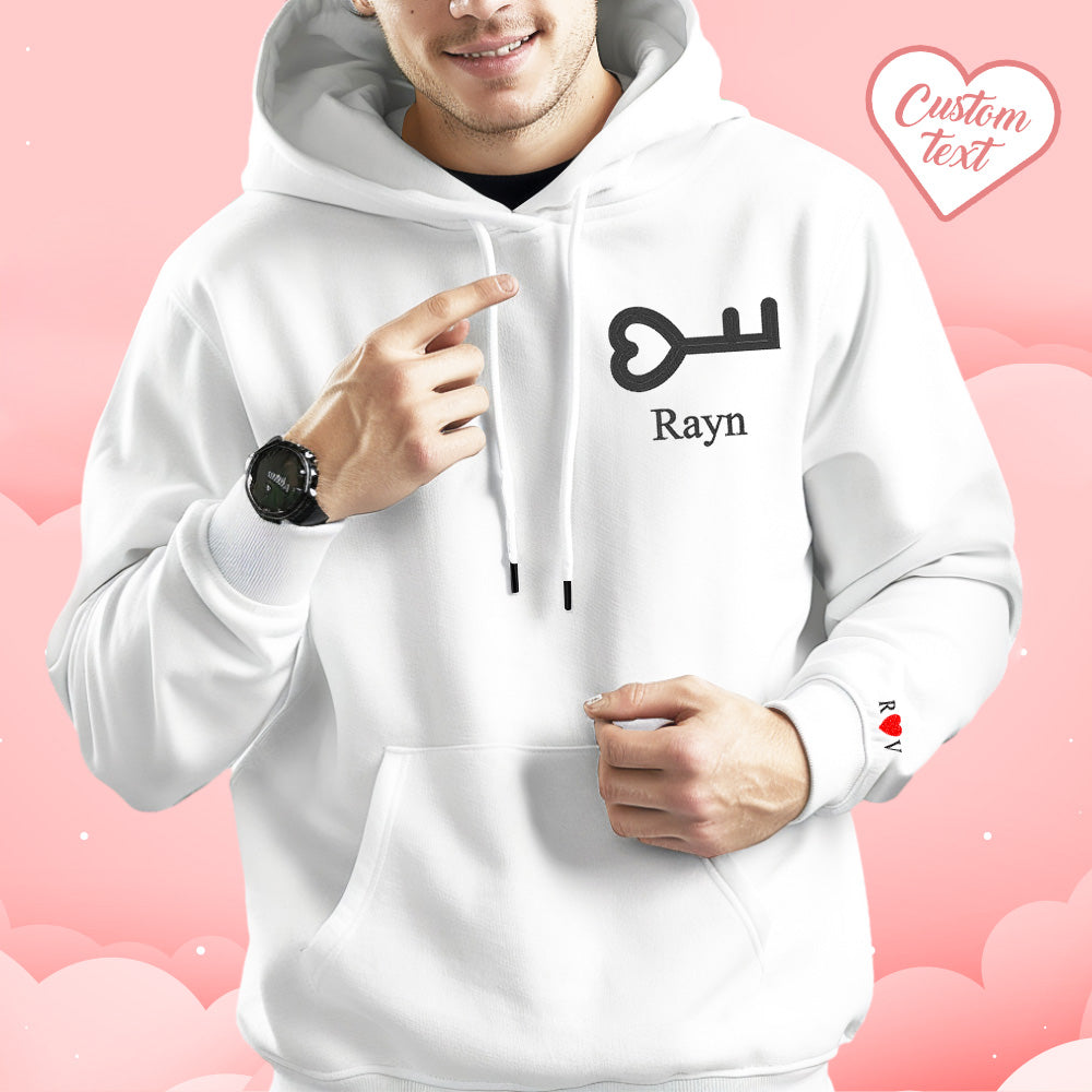 Personalized Text Embroidered Hoodie Meaningful Heart Key And Lock Set Couple Sweatshirt