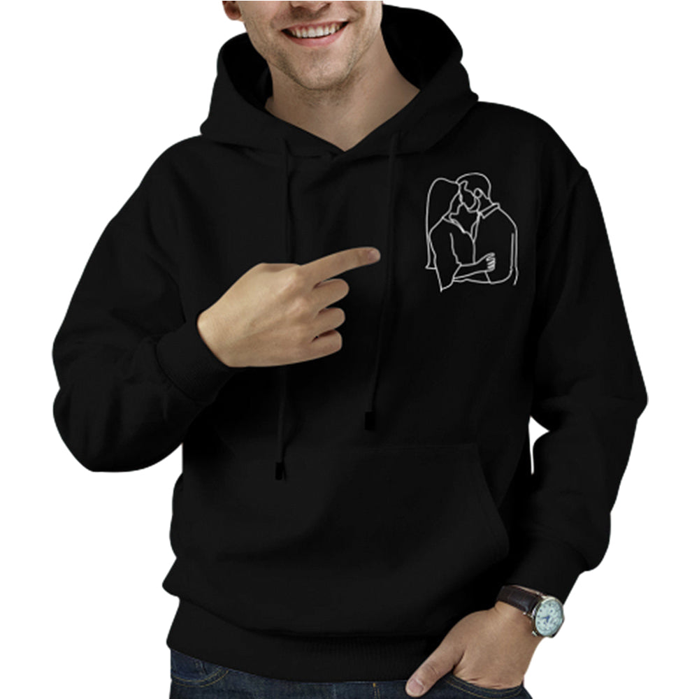 Custom Embroidered Pocket Portrait From Photo Outline Photo Sweatshirt Personalized Photo Couple Hoodie Gift For Him