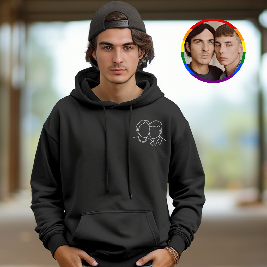 Custom Embroidered Pocket Portrait From Photo Outline Photo Sweatshirt Personalized Photo Couple Hoodie Gift For Bf