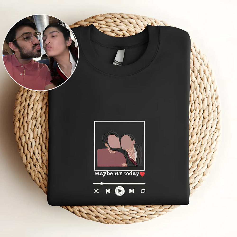 Custom Embroidered Sweatshirt Portrait Music Player Couple Gifts