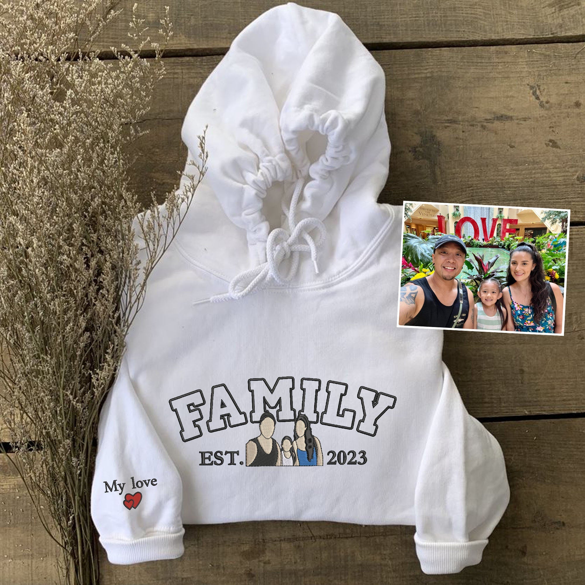 Personalized Embroidered Family Photo Portrait Hoodie For Father's Day
