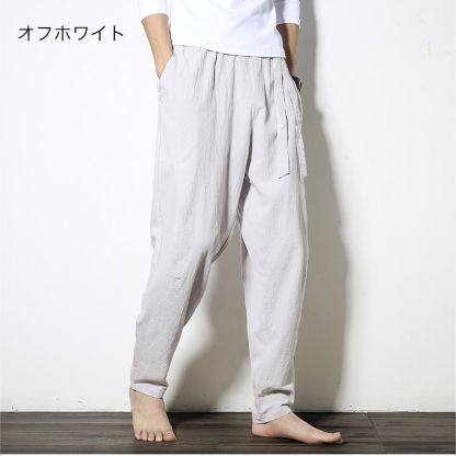 春夏新款の中国風メンズカジュアルパンツ男性用亜麻パンツ男性用コットン麻小口ハーレムパンツ