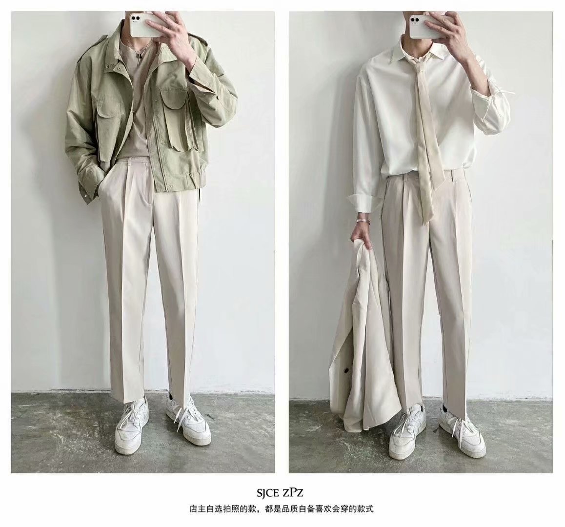 涼しさ抜群の韓国風男性用夏物パンツ広がるストレートタイプの若者向け製品