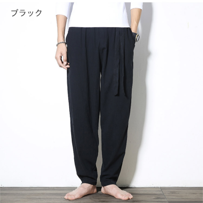 春夏新款の中国風メンズカジュアルパンツ男性用亜麻パンツ男性用コットン麻小口ハーレムパンツ