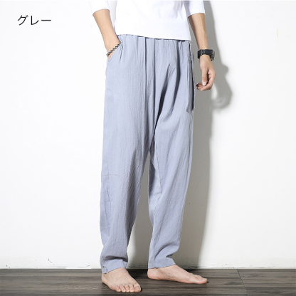 春夏新款の中国風メンズカジュアルパンツ男性用亜麻パンツ男性用コットン麻小口ハーレムパンツ