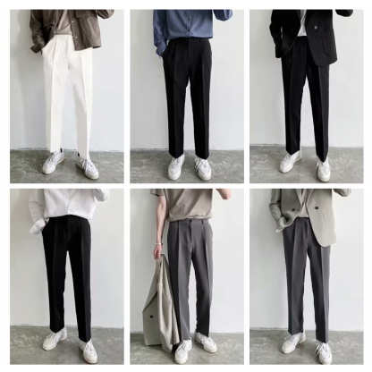 涼しさ抜群の韓国風男性用夏物パンツ広がるストレートタイプの若者向け製品