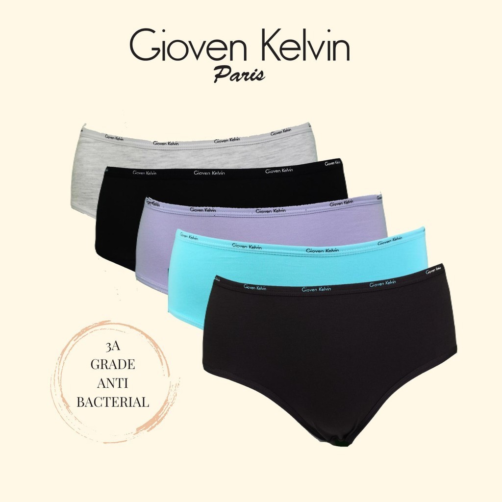 GIOVEN KELVIN Cotton Spandex Briefs Women panties 【MIDI 9535-5D】 - Size S to XXL (5 pcs, soft)