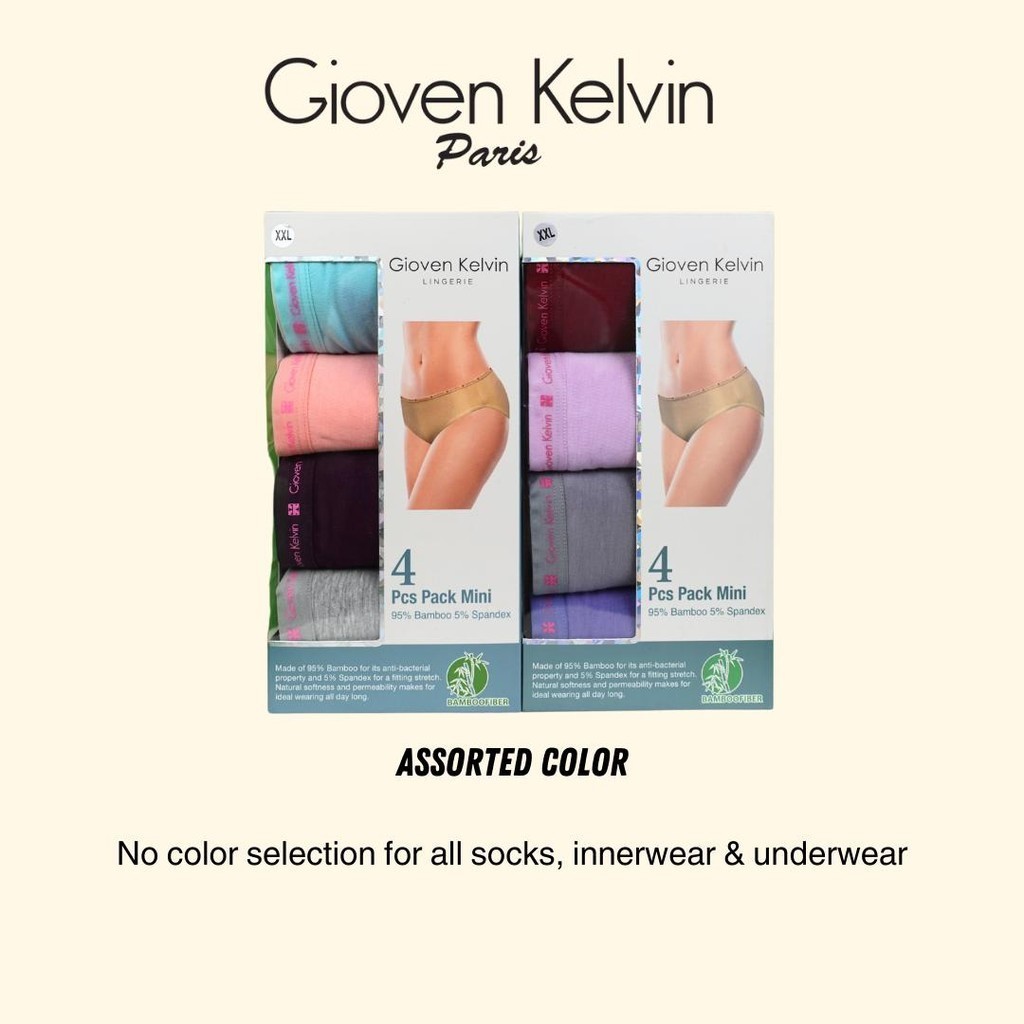 GIOVEN KELVIN Bamboo Fiber Briefs Women panties 【MINI 9515-M4】 - Size S to XXL (4 pcs, soft)