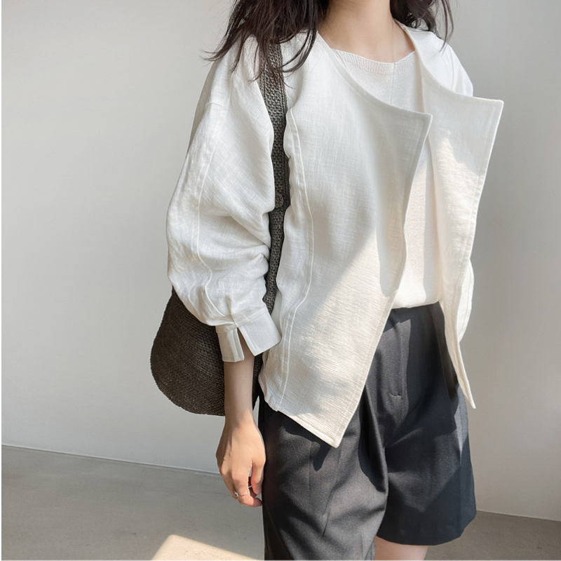 韓國chic 開襟 純色 簡約 薄款 袖口 開叉 長袖 短外套 罩衫外套