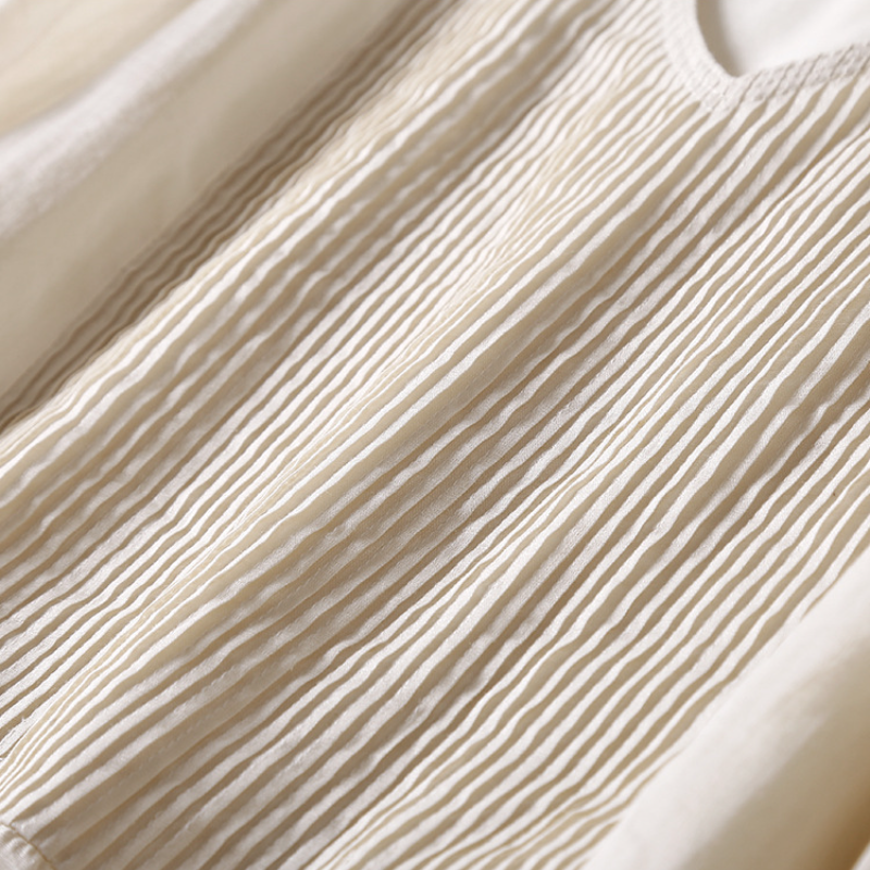 復古 設計感 風琴褶 洋裝 文藝 純色V領 苧麻 清涼 顯瘦 長裙