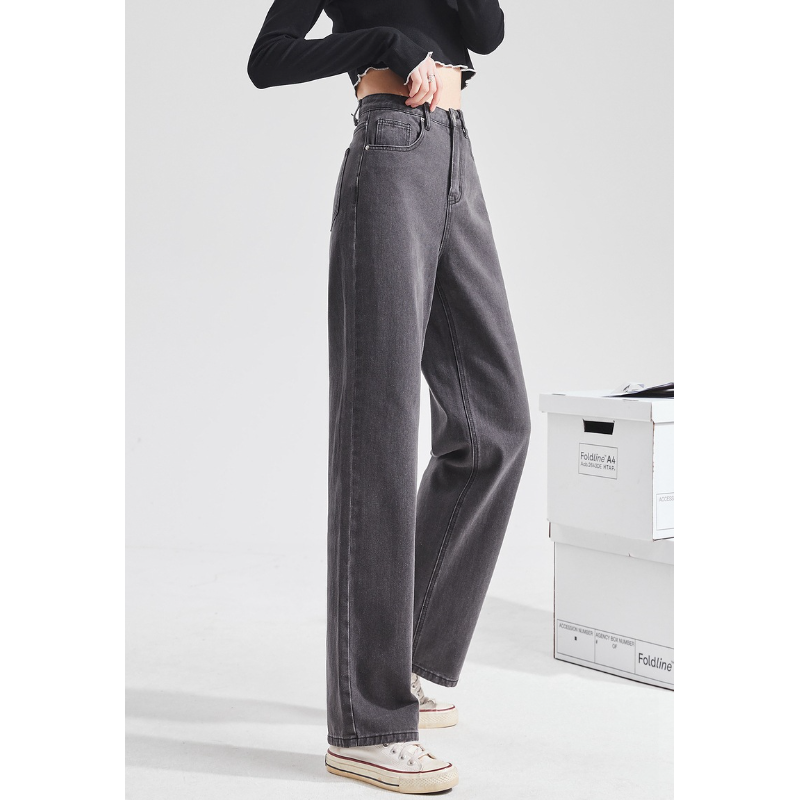 顯高顯瘦新版寬褲 垂感拖地長牛仔褲 高腰直筒牛仔褲 S-2XL 大碼胖mm闊腿寬鬆垂感拖地長褲